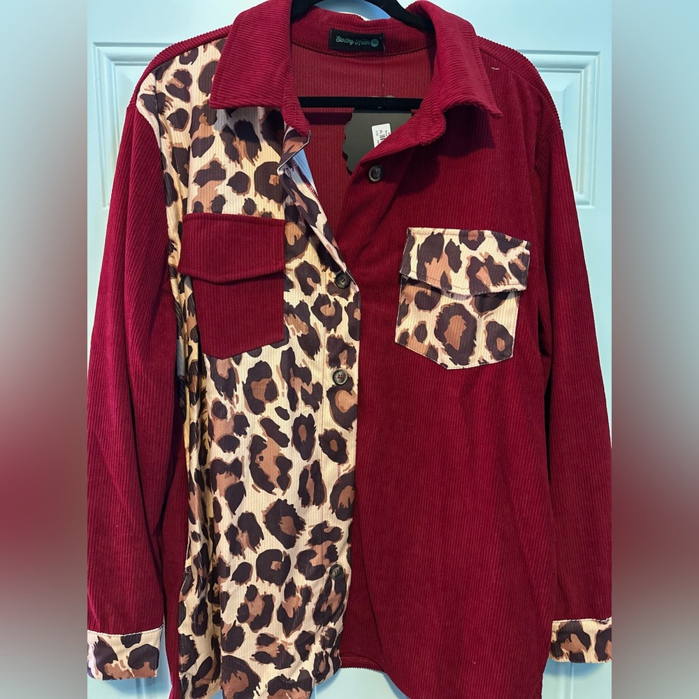 NWT Leopard Patchwork Red Shacket